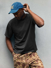 faded black knit box crew