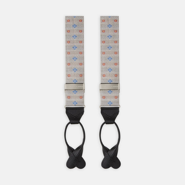 Dove Grey Floral Silk and Linen Adjustable Silk Braces