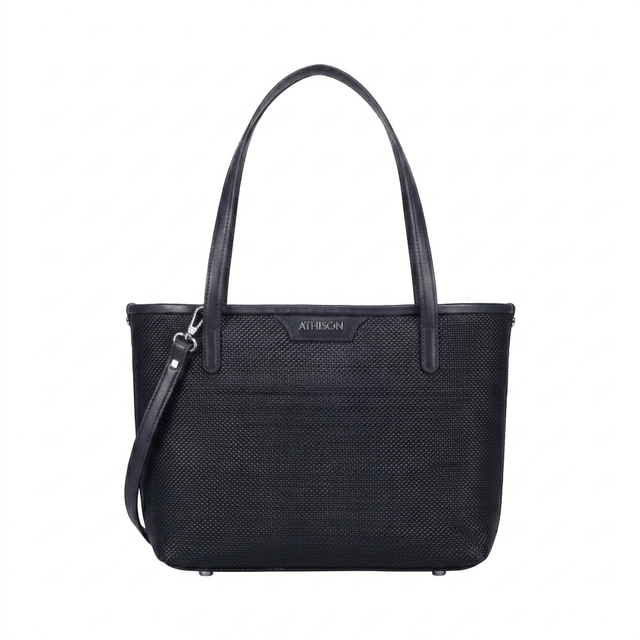 Braided Recycled Leather Handbag “Ban” - Navy
