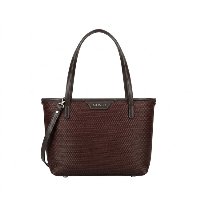 Braided Recycled Leather Handbag “Ban” - Dark Brown