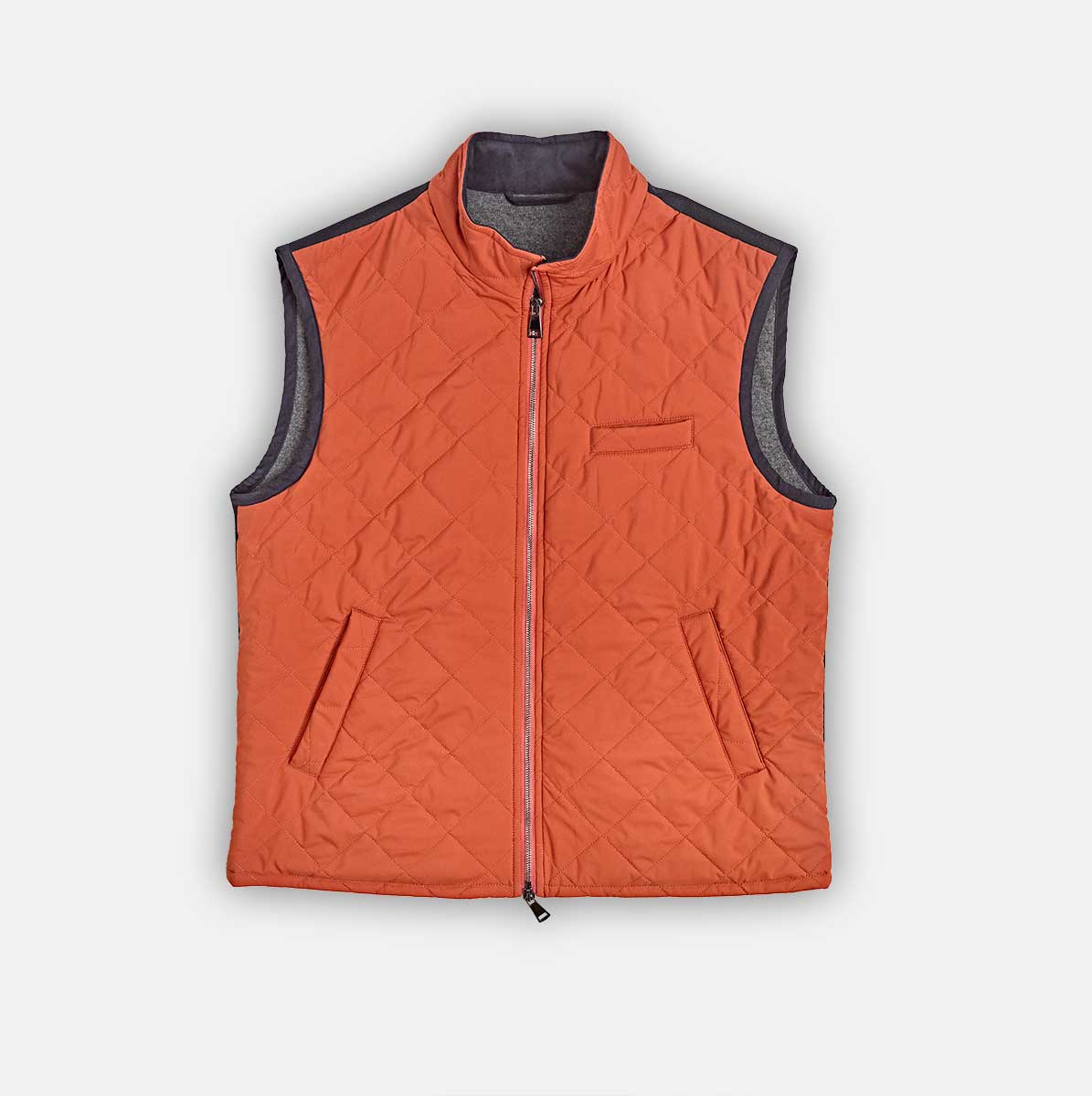 Red Quilted Gilet With Navy Knitted Back