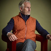 Red Quilted Gilet With Navy Knitted Back