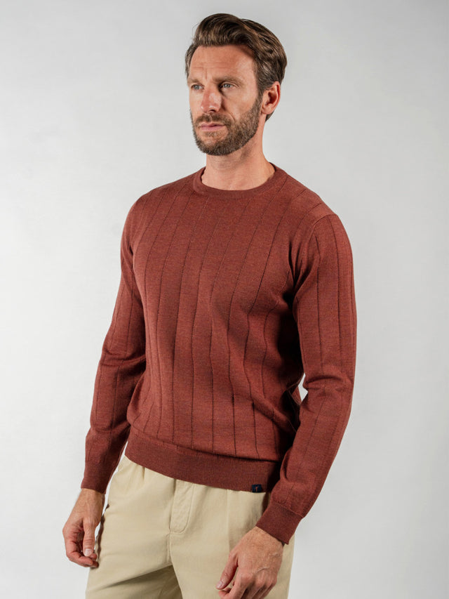 Brick red ribbed crew neck jumper