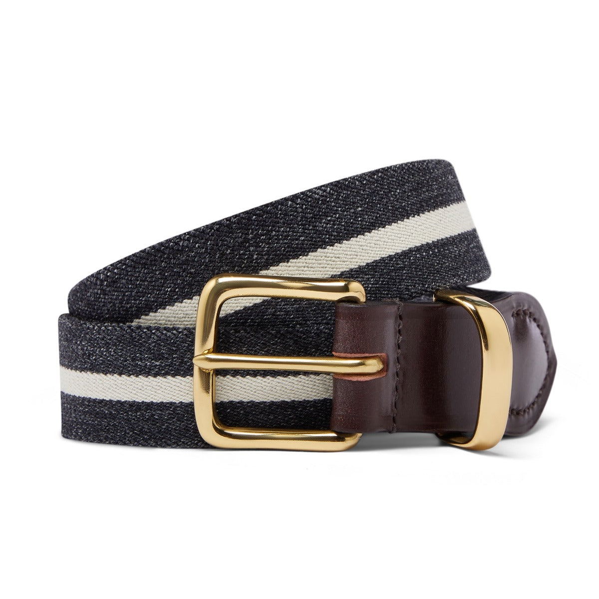 Bridle Leather Webbing Stripe Belt In
