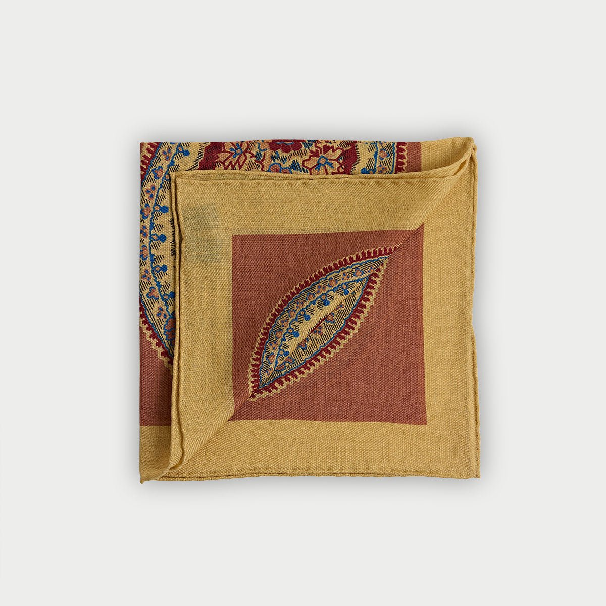 Bronze Tan Large Duo Paisley Silk Blend Pocket Square