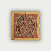 Bronze Tan Large Duo Paisley Silk Blend Pocket Square