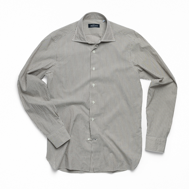 Brown Barre Stripe Spread Collar Shirt