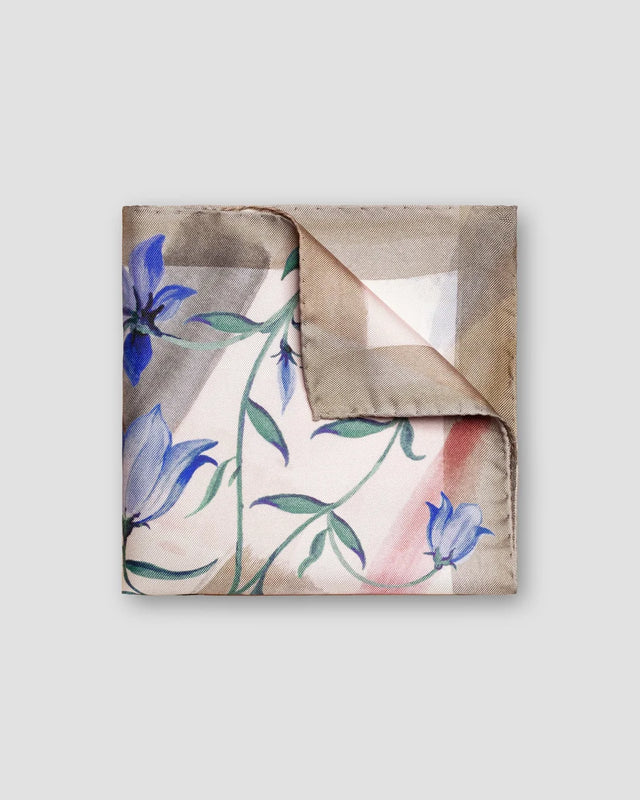 Brown Bluebell Print Silk Pocket Square