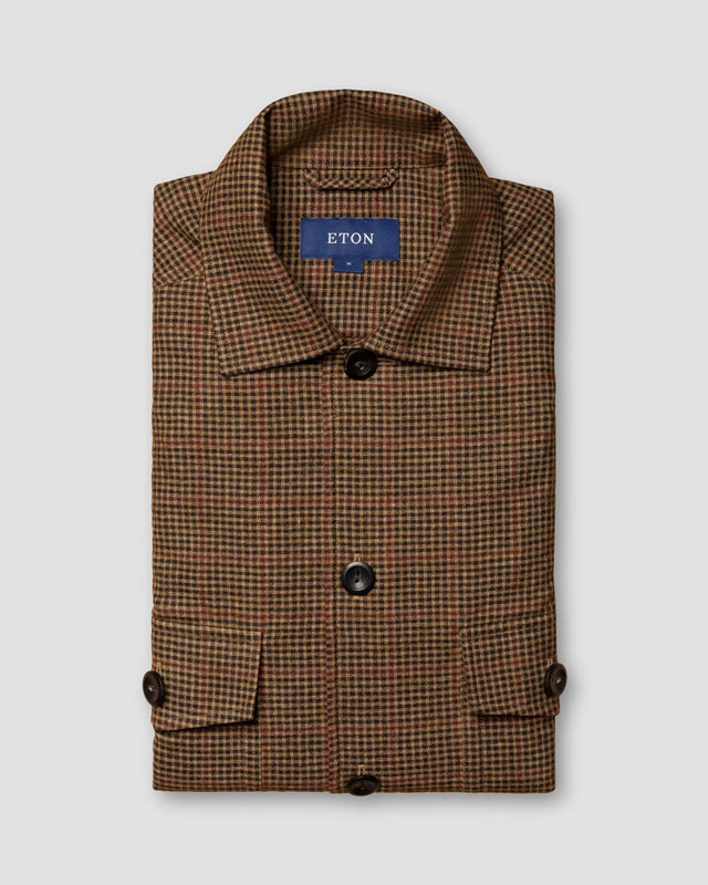 Brown Checked Cotton–wool–cashmere Flannel Overshirt - Eton