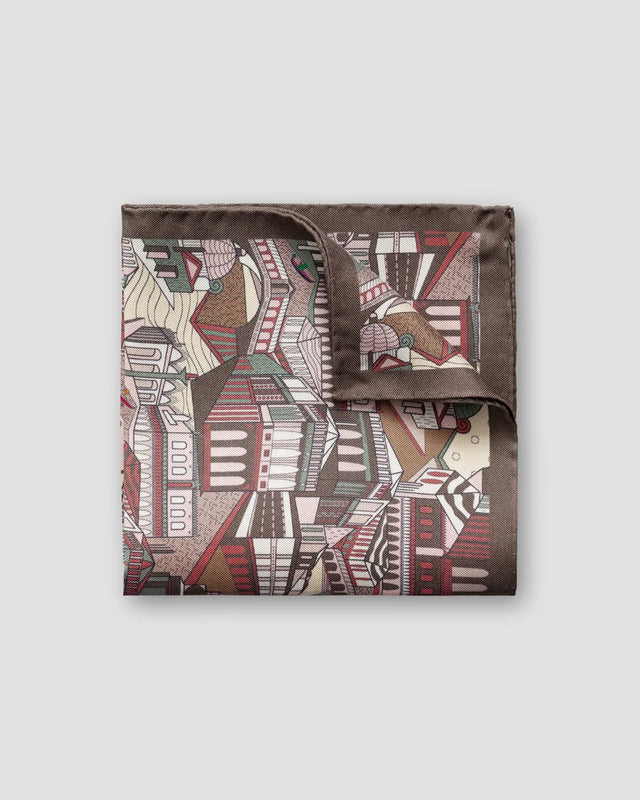 Brown City Print Silk Pocket Square