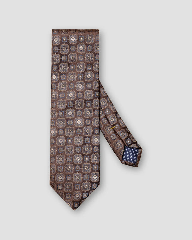 Braune Seidenkrawatte mit Medaillon-Muster