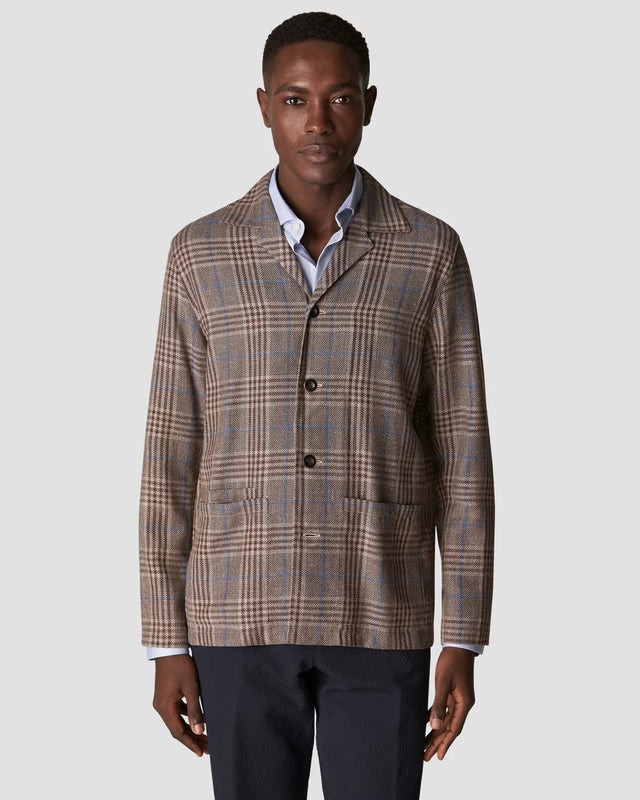 Brown Checked Wool-Silk-Linen Hopsack Overshirt - Eton