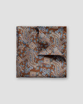 Brown Paisley Print Silk Pocket Square
