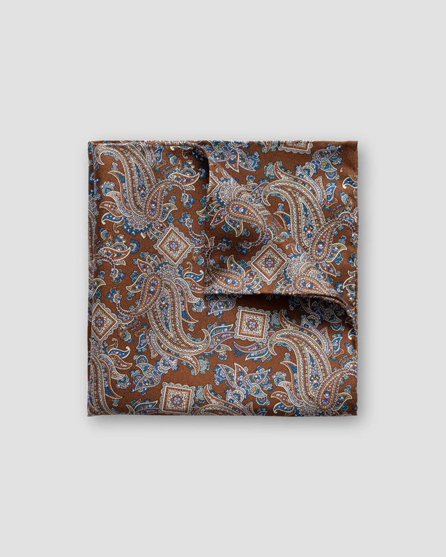 Brown Paisley Print Silk Pocket Square