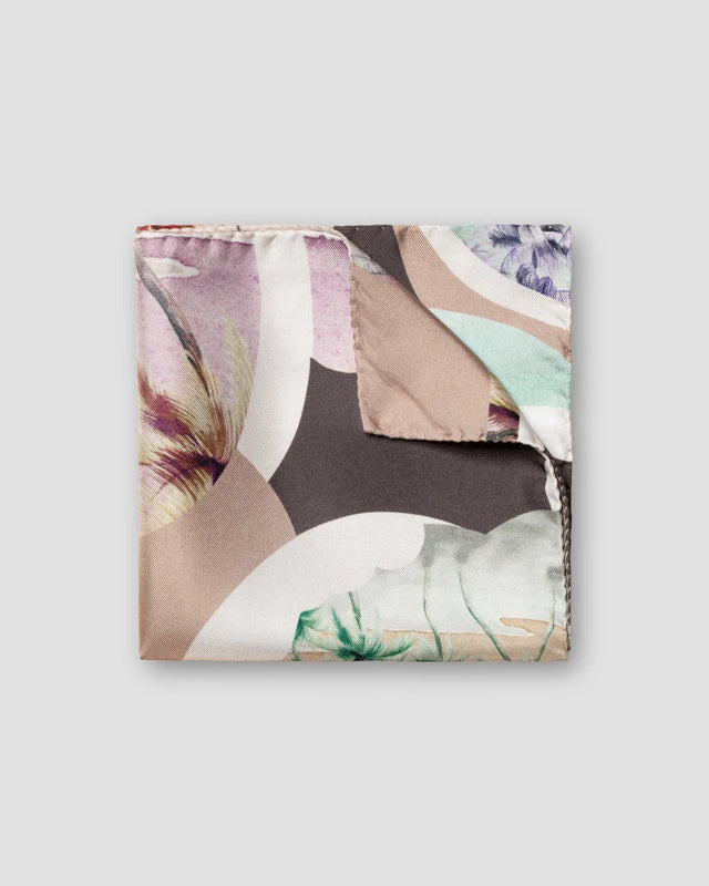 Brown Palm Print Silk Twill Pocket Square