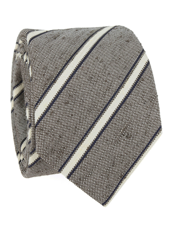 Brown silk tie with beige stripes
