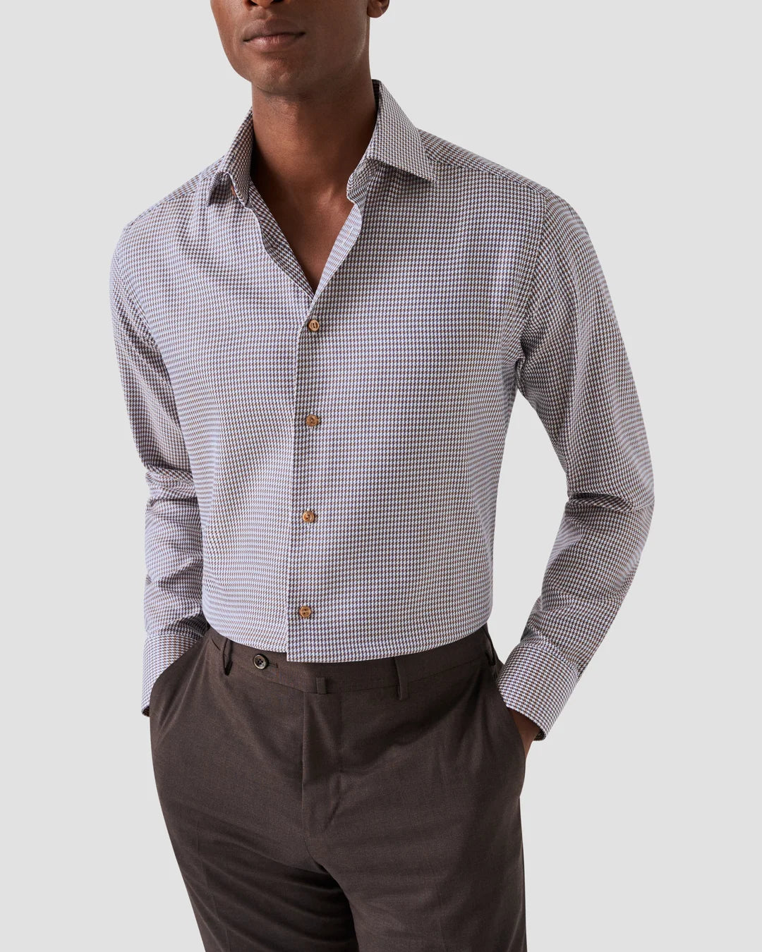 Houndstooth Print Signature Twill Shirt Eton