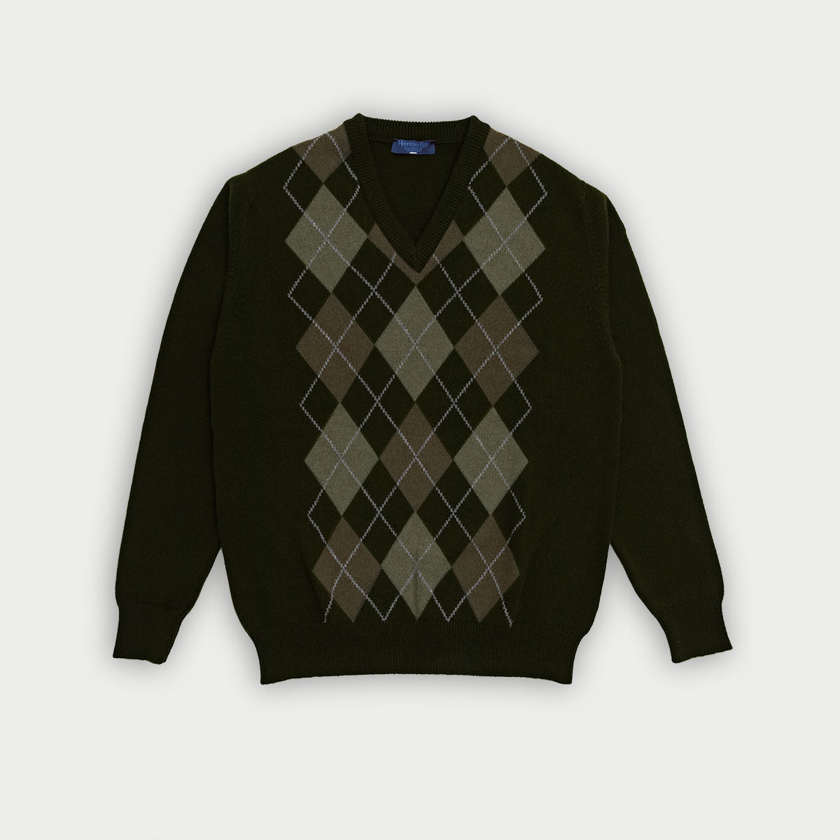 Brown V-Neck Cashmere Argyle Sweater