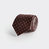 Brown & White Spot Herringbone Silk Tie