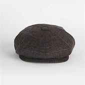 Brown & Blue Prince of Wales Check Wool & Cashmere Gatsby Cap