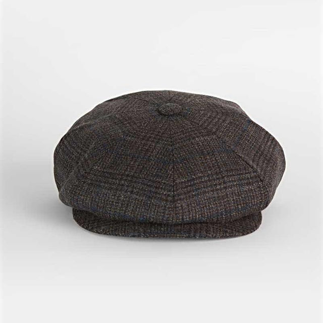 Brown & Blue Prince of Wales Check Wool & Cashmere Gatsby Cap
