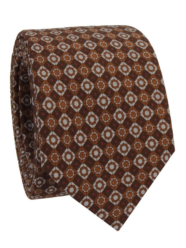 Brown wool tie with retro patterns