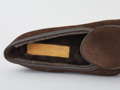 Stride Loafers In Dark Brown Glove Suede With Shearling Lining Dark Sole