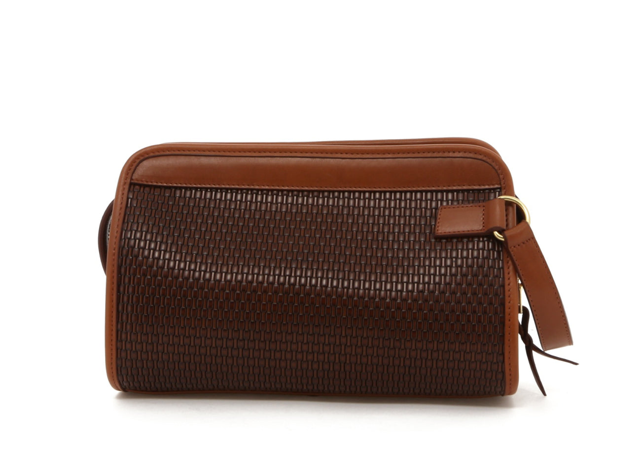 Small Travel Kit - Brown Basket Weave Printed Leather
