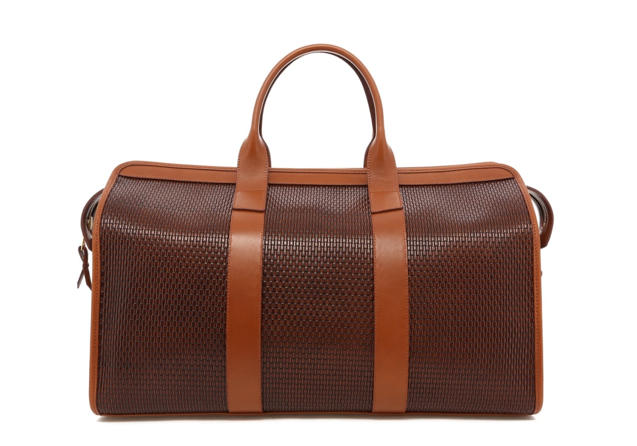 Signature Travel Duffle - Brown Basket Weave Printed Leather