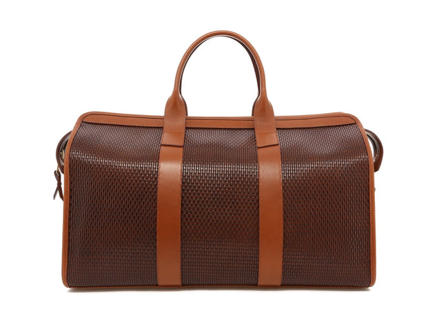 Signature Travel Duffle - Brown Basket Weave Printed Leather