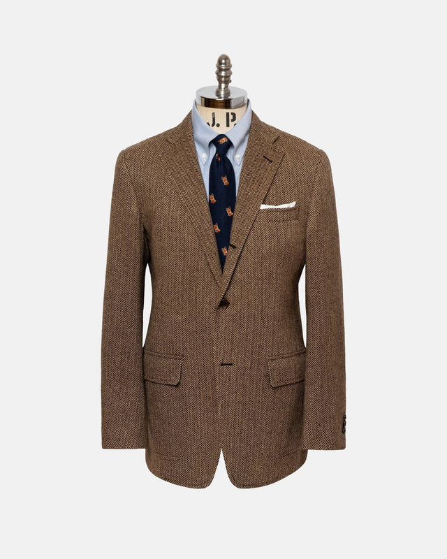 Made In Usa Tan Herringbone Lambswool Sport Coat