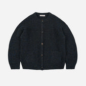 BRUSHED WOOL ROUND CARDIGAN - BLACK