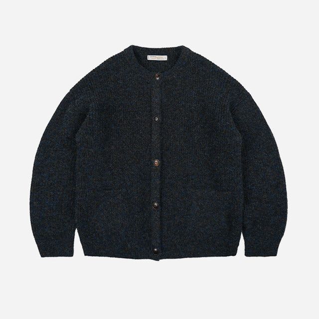 BRUSHED WOOL ROUND CARDIGAN - BLACK
