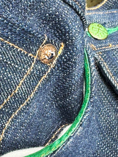 Buckle Back Tokushima Shoai Hank Dyed denim (Natural plant dyed Indigo) in store now!