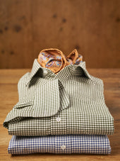 Tailored Fit Small Gingham Brushed Cotton Button Cuff Shirt In Green