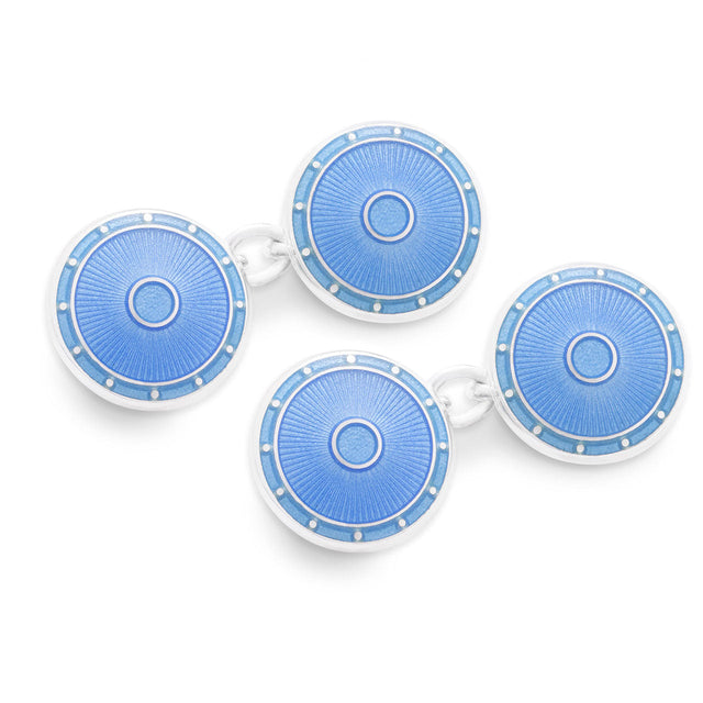 Sterling Silver Domed Enamel Chain Cufflinks in Light Blue