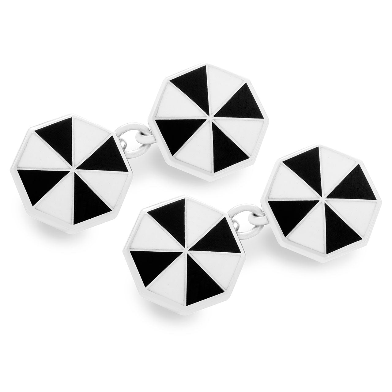 Pinwheel Silver Cloisonne Chain Cufflinks In And White