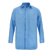 Classic Fit Plain Poplin Double Cuff Bank Collar Shirt In Cornflower