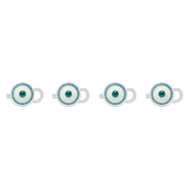 Sterling Silver Domed Enamel Shirt Studs in Topaz