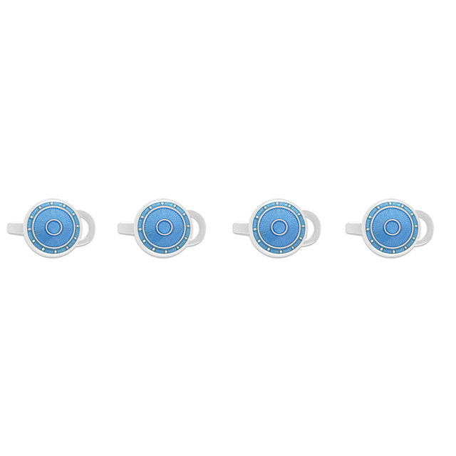 Sterling Silver Domed Enamel Shirt Studs in Light Blue