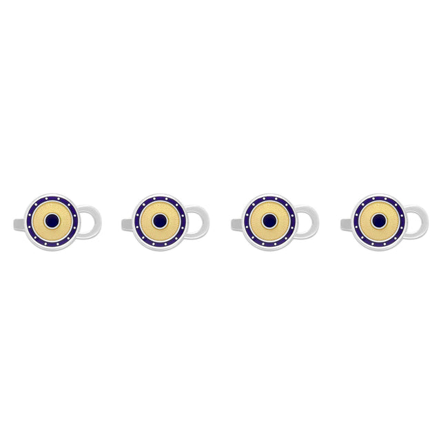 Sterling Silver Domed Enamel Shirt Studs in Yellow