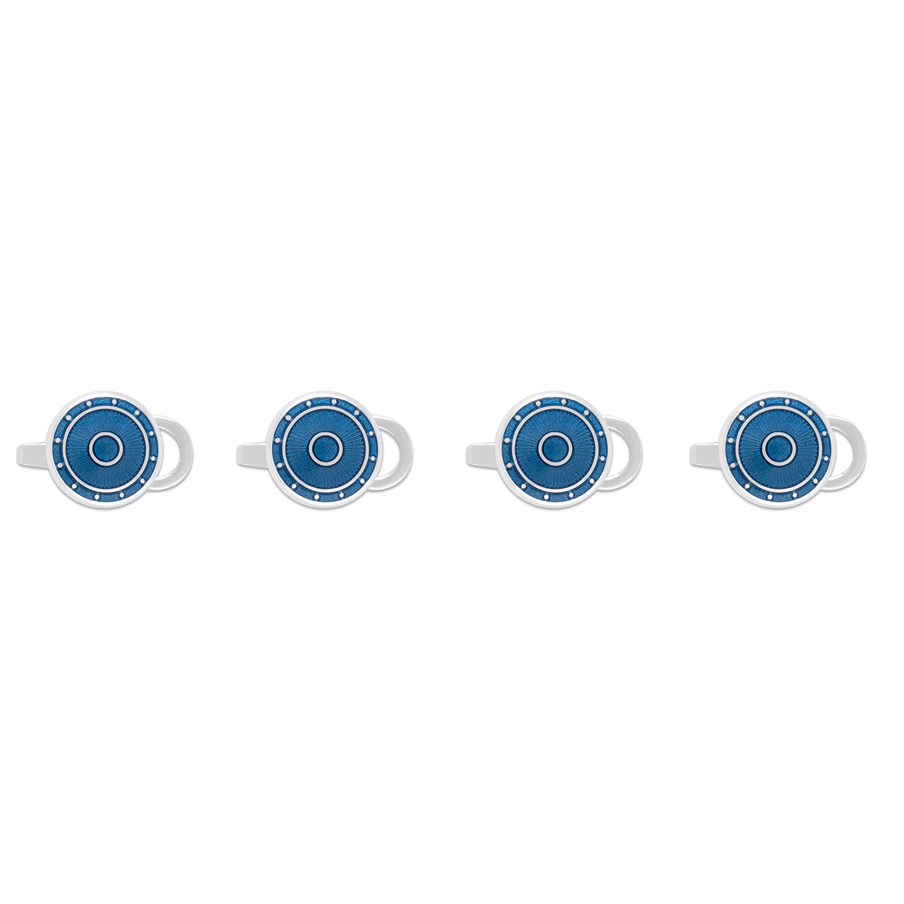 Sterling Silver Domed Enamel Shirt Studs In Petrol Blue