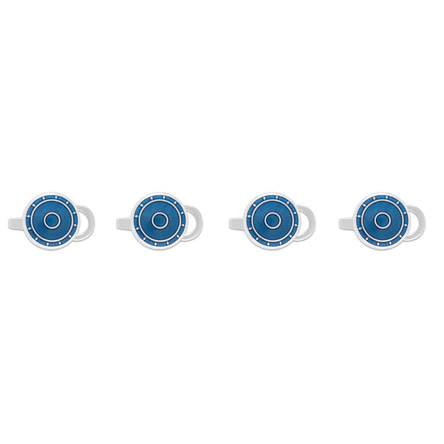 Sterling Silver Domed Enamel Shirt Studs in Petrol Blue