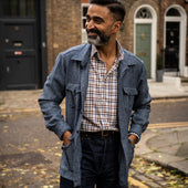 Herringbone Wool Tweed Button Cuff Safari Shirt In