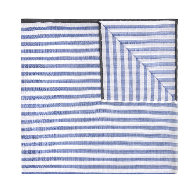 Buren Stripes Batiste Cotton Pocket Square in Blue