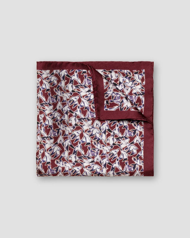 Burgundy Birds Print Silk Pocket Square