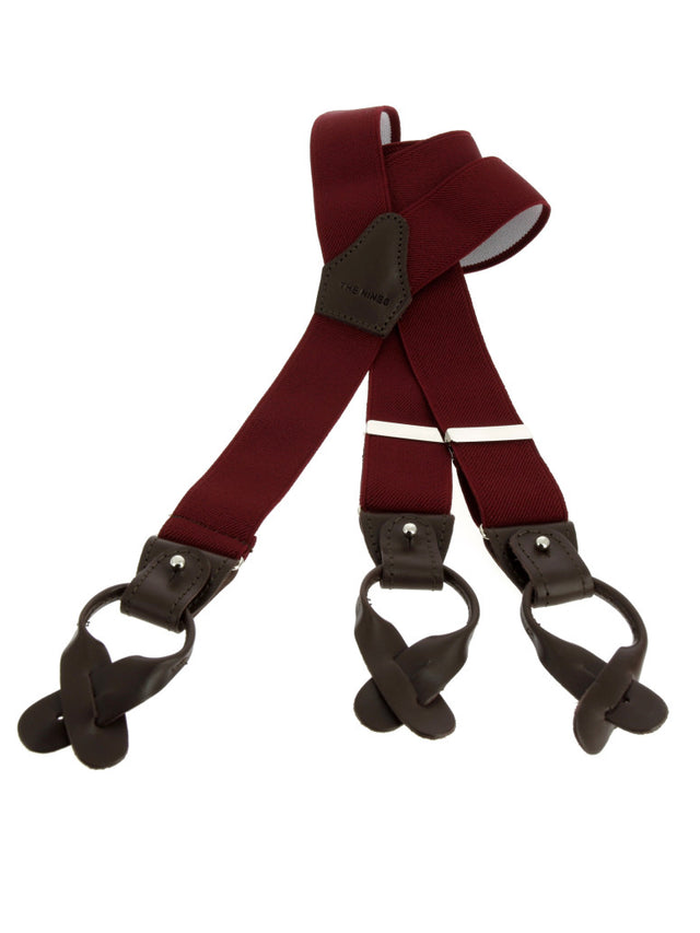 Burgundy button suspenders for men
