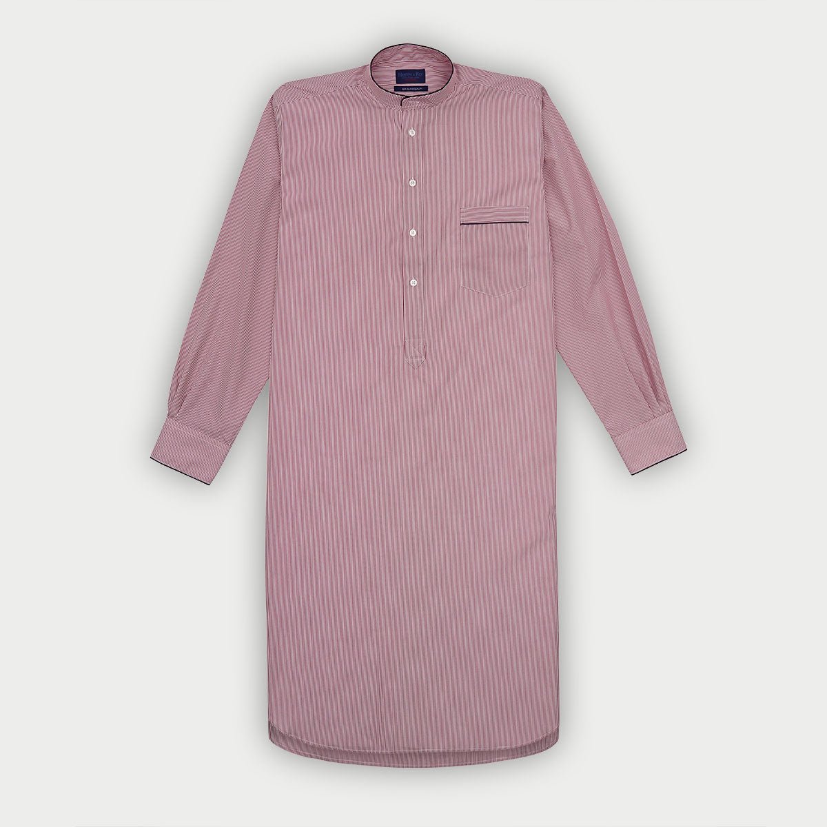 Fine Bengal Stripe Sea Island Quality Cotton Nightshirt With Navy Piping