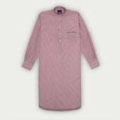 Burgundy Fine Bengal Stripe Sea Island Quality Cotton Nightshirt with Navy Piping