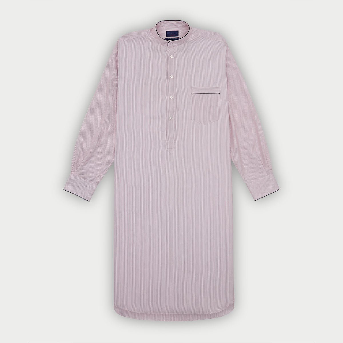 Hairline Stripe Sea Island Quality Cotton Nightshirt With Navy Piping
